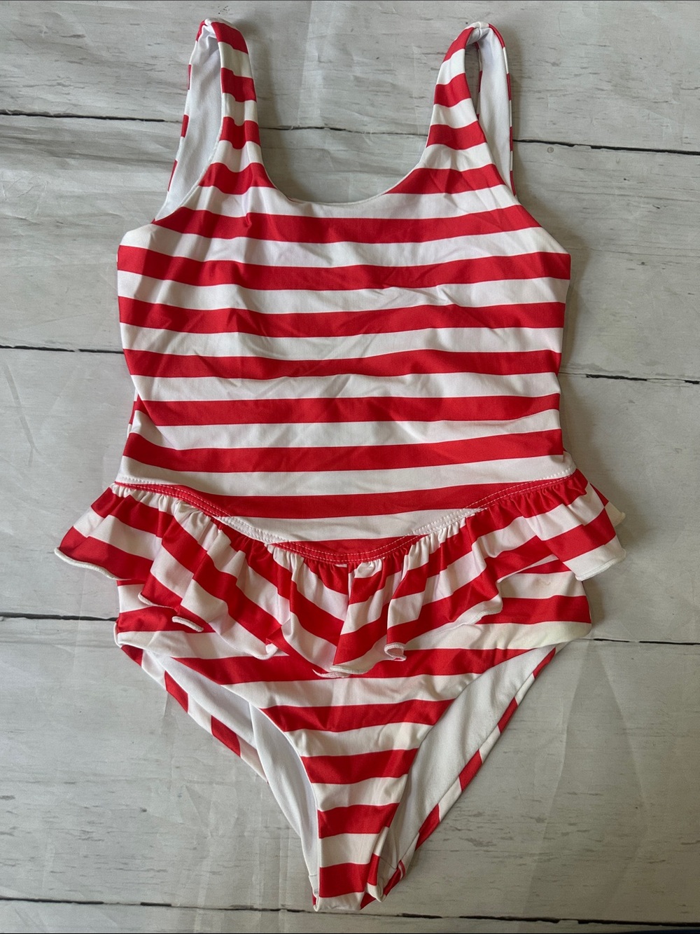Beach Riot Kids Red & White Striped One-Piece with Peplum size 7/8